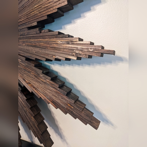 34" Extra Large STAINED WOODEN Sunburst Mirror Home Wall Decor Starburst Rustic - Picture 4 of 7